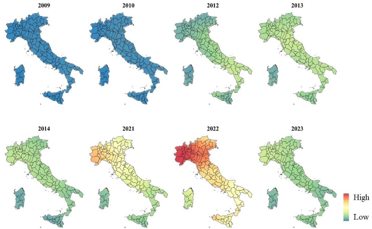 Map of CBPV distribution in Italy